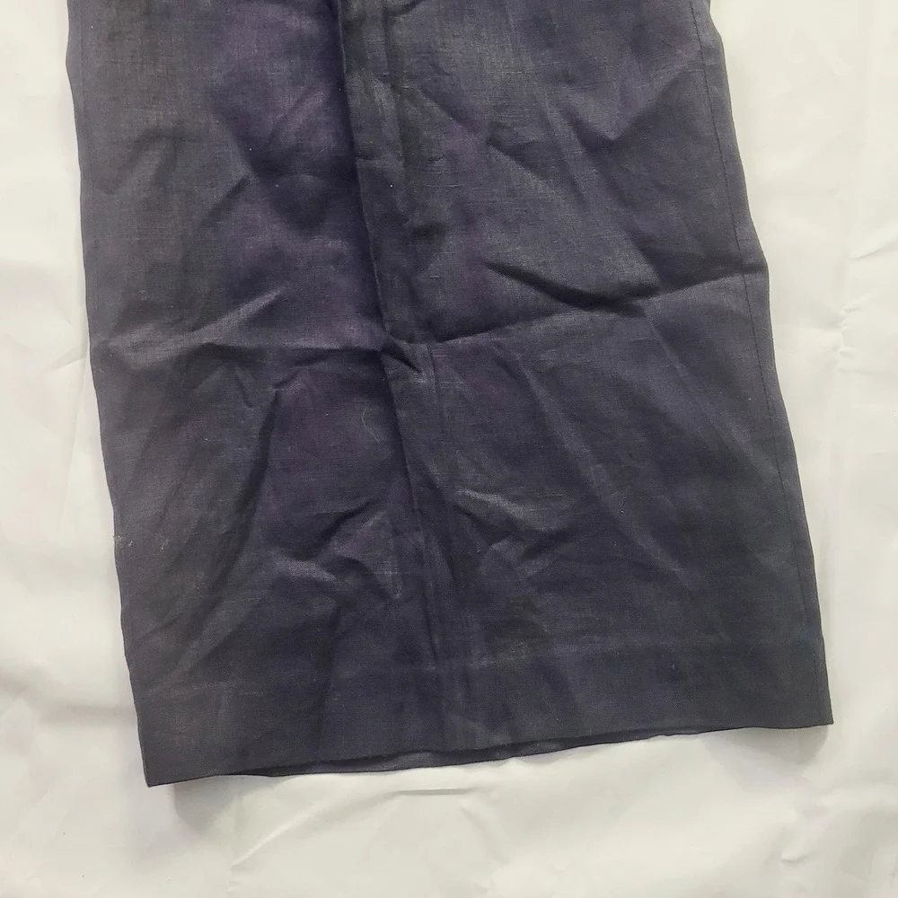 H&M Wide Leg Linen Blend Trousers Women's Size 12 Navy Blue Casual Professional